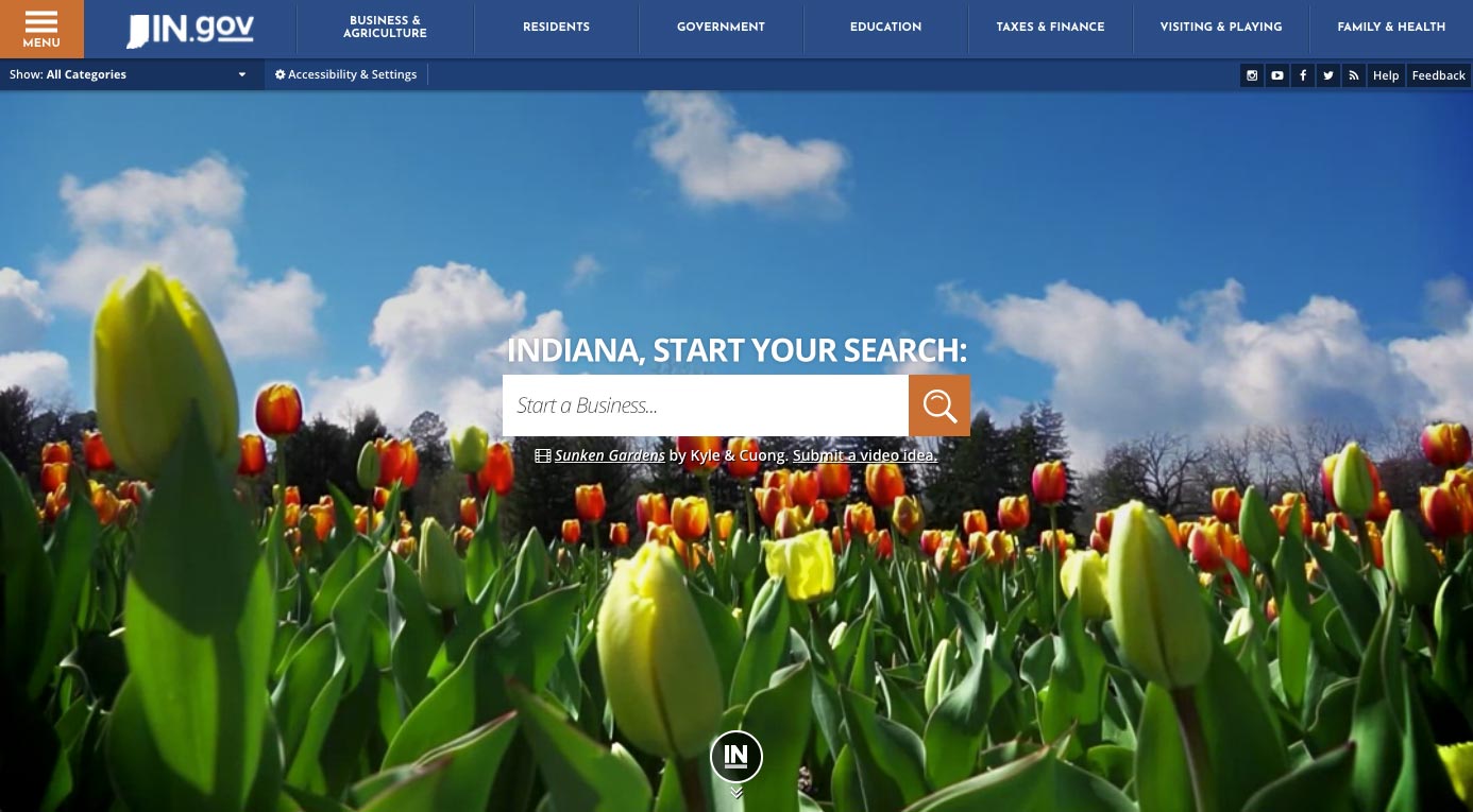 IN.gov project homepage screenshot